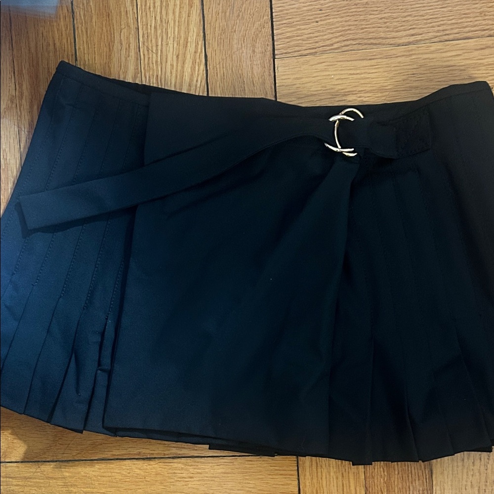 Zara Black Pleated Mini Skirt with Double Ring Belt nwt sz l